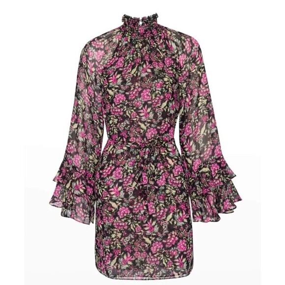 MISA Los Angeles Saint Floral Dress Belted Chiffon Mini Dress Small - Picture 2 of 11